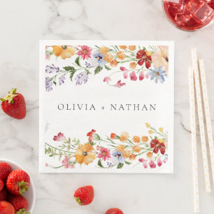 Bold Colorful Watercolor Wildflowers Wedding Paper Dinner Napkins