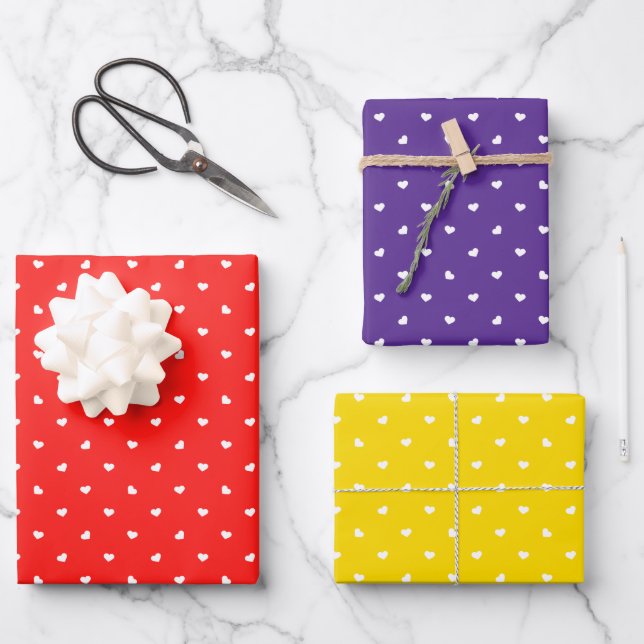Bold Colors and Petite Hearts Trio Wrapping Paper Sheets (Front)