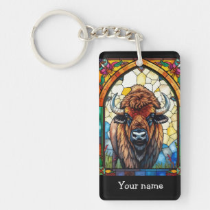 Bold Colors Bison Buffalo Cottagecore Rustic Print Keychain