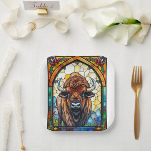 Bold Colors Bison Buffalo Cottagecore Rustic Print Paper Plates