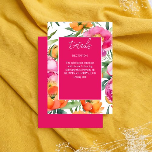 Bold colors pink orange peonies elegant details enclosure card