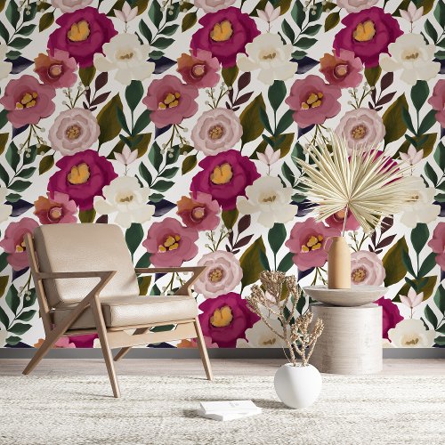 Bold Colourful Botanical Floral  Greenery Pattern Wallpaper