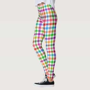 Bold Colourful Rainbow Gingham Plaid - White Leggings