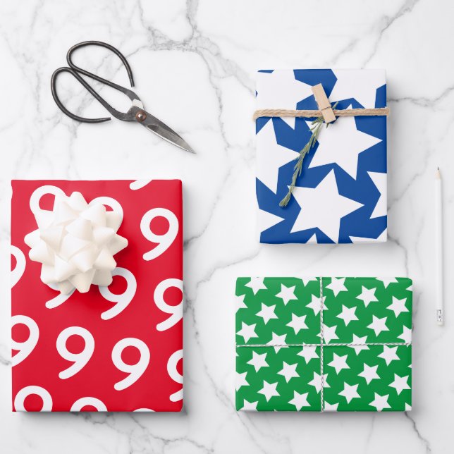 Bold Colours Stars - Costum Age Kids Birthday Wrapping Paper Sheets (Front)