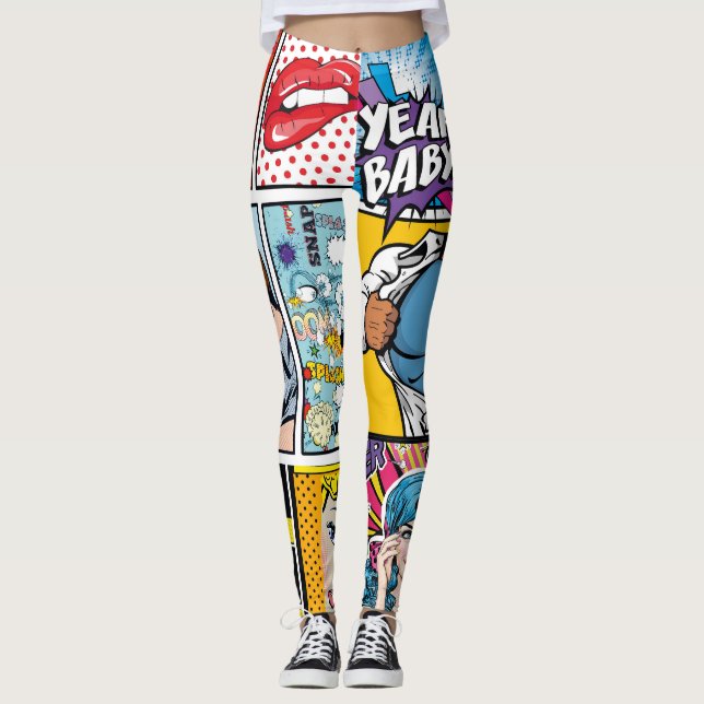 Bold Comic Strip Loud, Fun Pop Art Leggings (Front)