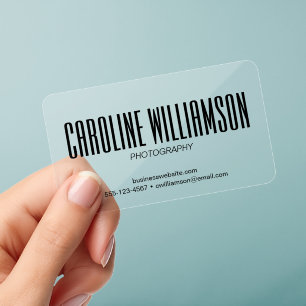 Bold Condensed Black Typography Photographer Clear Business Cards