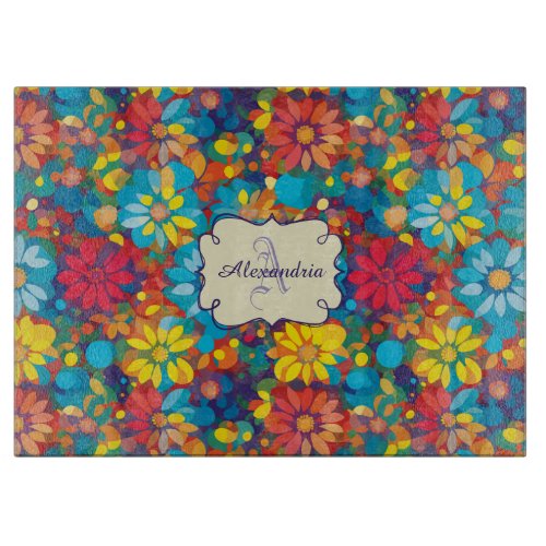 Bold Contemporary Floral Pattern Vibrant Daisies Cutting Board