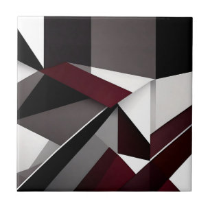 Bold Contrast Black White And Burgundy Marble Ceramic Tile