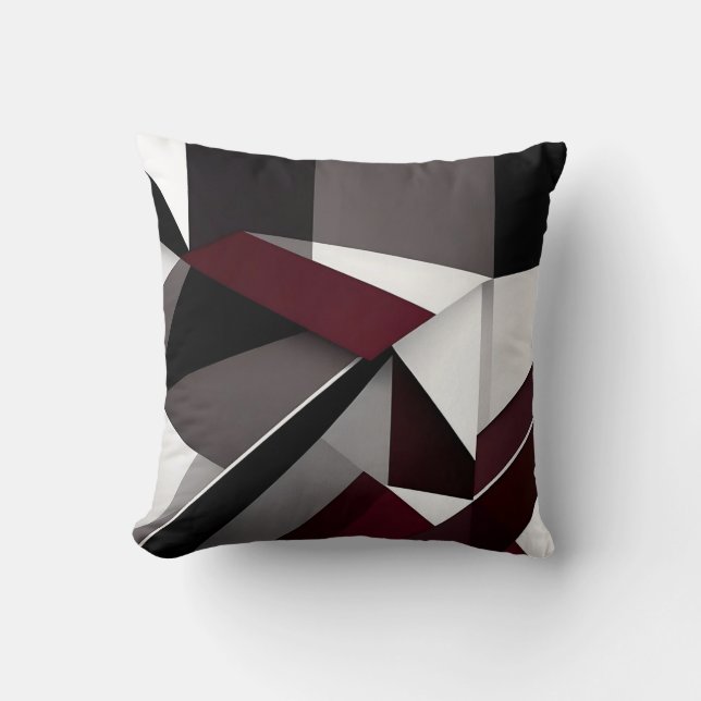 Bold Contrast Black White And Burgundy Marble Throw Pillow (Front)