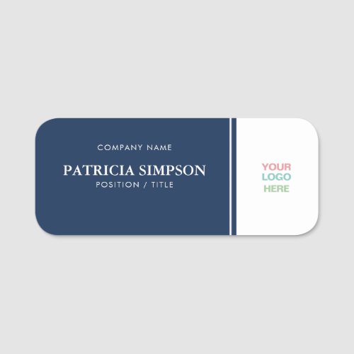 Bold Contrast Dark Blue  White Timeless Elegance Name Tag