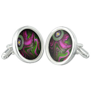 Bold Contrast: Magenta and Green Lawn Bowl Cufflinks