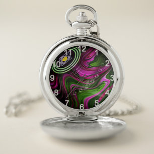 Bold Contrast: Magenta and Green Lawn Bowl Pocket Watch