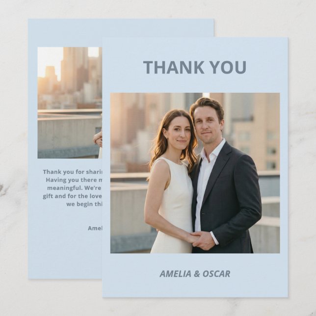 Bold Cool Blue Photo Modern Wedding Custom Thank You Card (Front/Back)