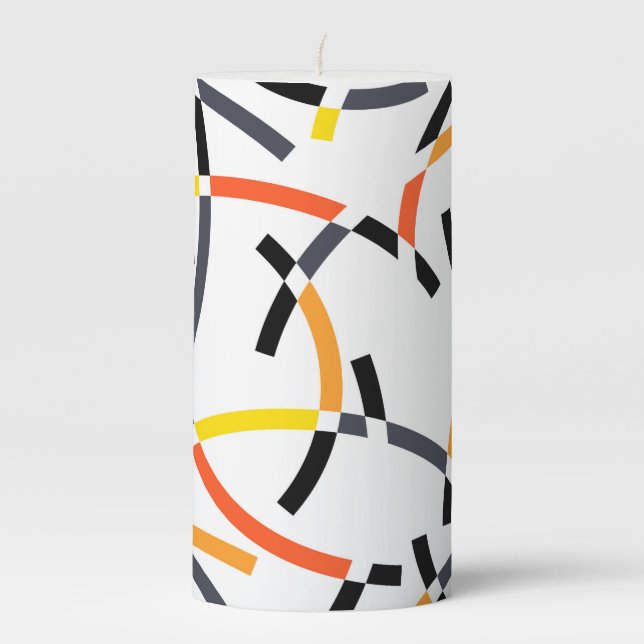 Bold, cool, trendy, playful, urban, modern art pillar candle (Front)