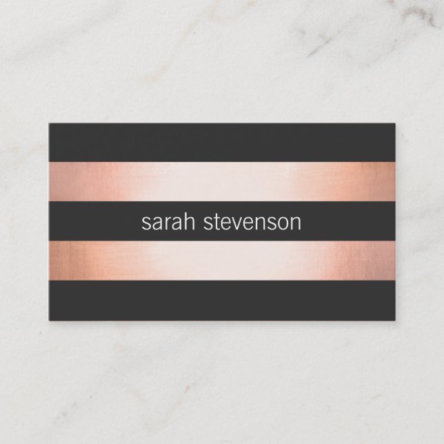 Bold Copper Faux Foil Black Striped Modern Business Card (Front)