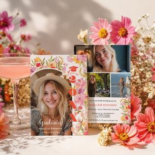 Bold Coquette Wildflower Graduation Photo Invitation