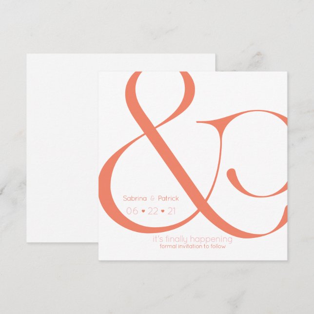 BOLD Coral Ampersand  Save the Date Invitation (Front/Back)