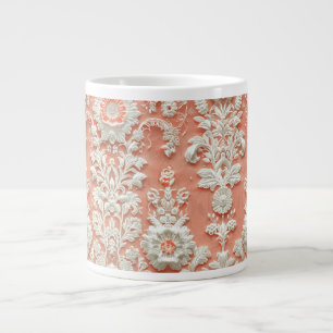 Bold Coral Lace-Effect Jumbo Ceramic Mug