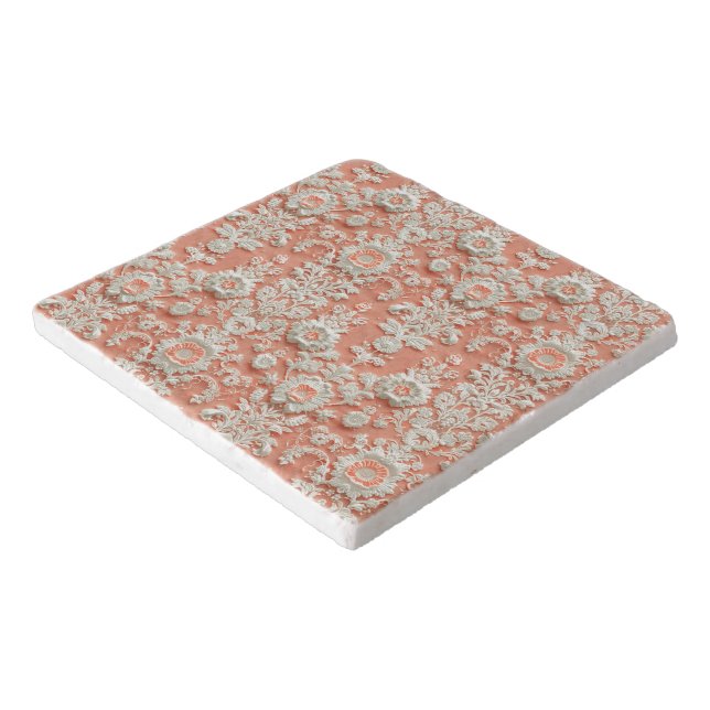 Bold Coral Lace-Effect Marble Trivet (Corner)