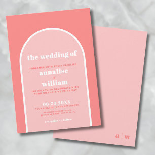 Bold Coral Pink Retro Summer Wedding Invitation
