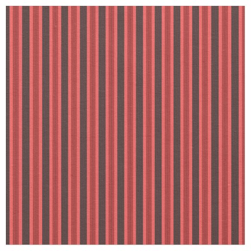Bold Coral Red, Burgundy & Black Vertical Stripes Fabric