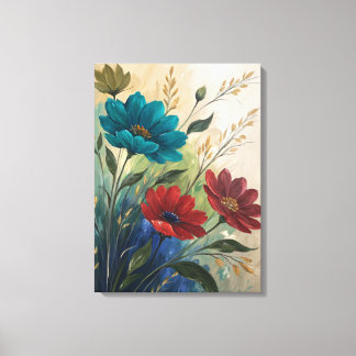 Bold Cosmos Flowers Abstract Painting Print. Canvas Print