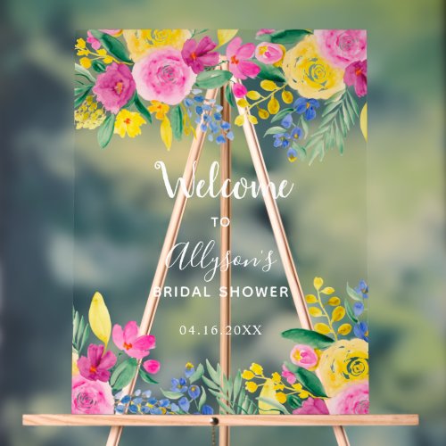 Bold country floral watercolor welcome bridal  acrylic sign