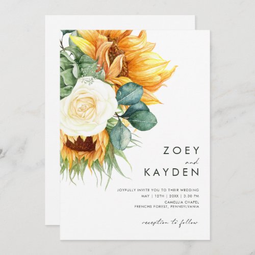 Bold Country Sunflower  All In One Wedding Invitation