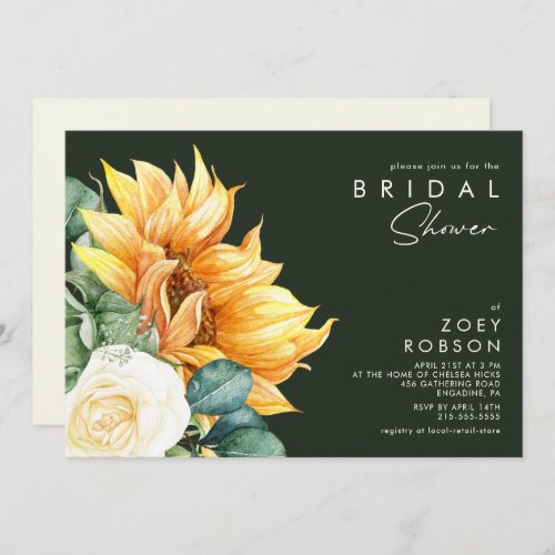 Bold Country Sunflower  Dark Green Bridal Shower Invitation