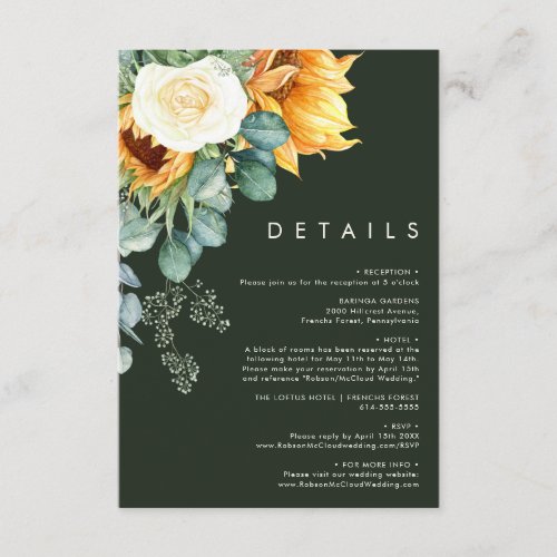 Bold Country Sunflower  Dark Green Details Enclosure Card