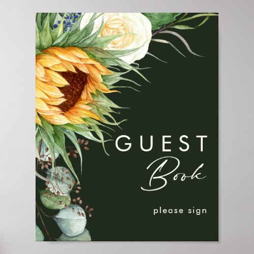 Bold Country Sunflower Dark Green Guest Book Sign