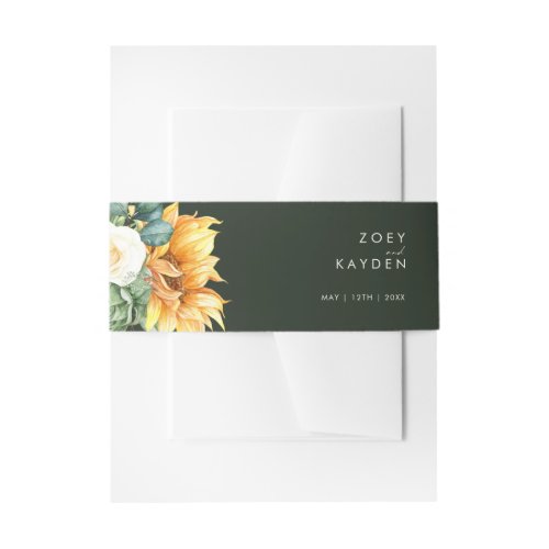 Bold Country Sunflower  Dark Green Invitation Belly Band