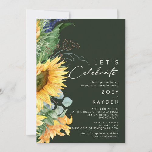 Bold Country Sunflower Dark Green Lets Celebrate Invitation