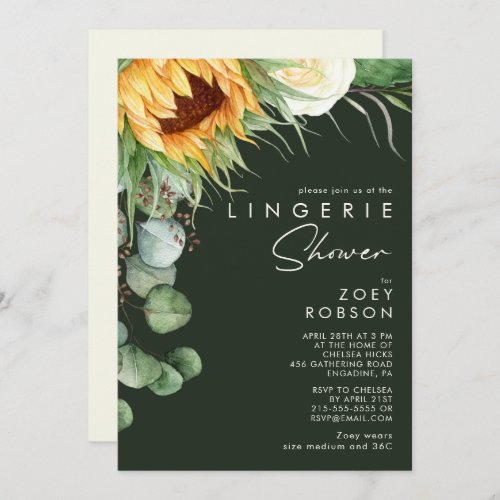 Bold Country Sunflower Dark Green Lingerie Shower Invitation