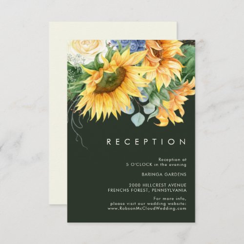 Bold Country Sunflower  Dark Green Reception Enclosure Card