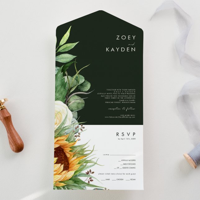 Bold Country Sunflower | Dark Green Seal And Send All In One Invitation (Creator Uploaded)