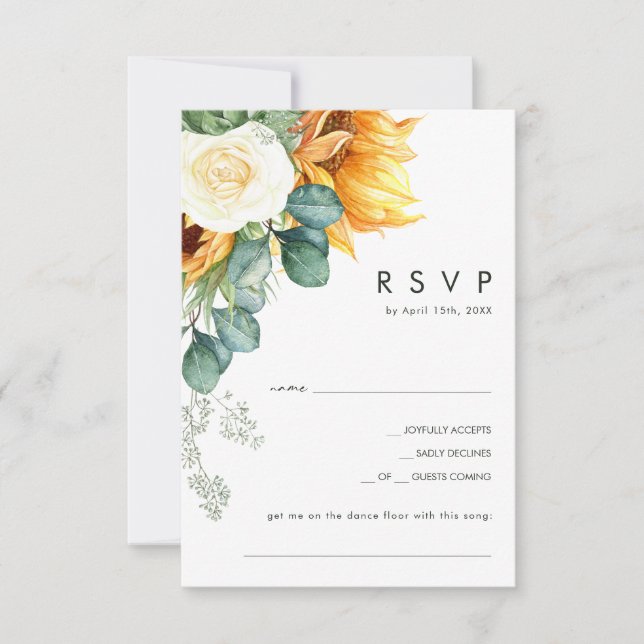 Bold Country Sunflower | Dark Green Song Request RSVP Card (Front)