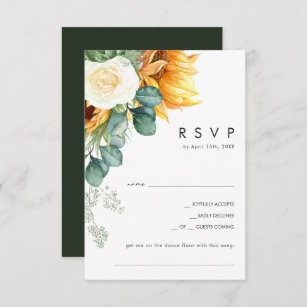 Bold Country Sunflower   Dark Green Song Request RSVP Card