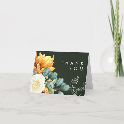 Bold Country Sunflower Dark Green Thank You Card