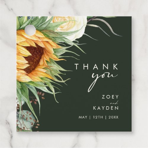 Bold Country Sunflower  Dark Green Thank You Favor Tags