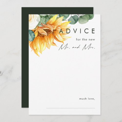 Bold Country Sunflower  Dark Green Wedding Advice Card