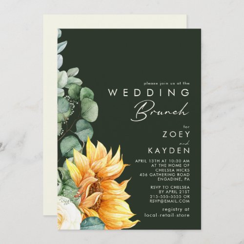 Bold Country Sunflower  Dark Green Wedding Brunch Invitation