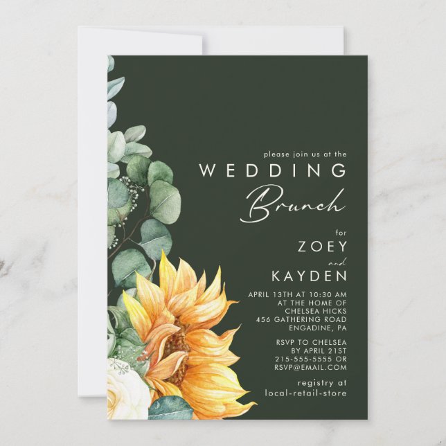 Bold Country Sunflower | Dark Green Wedding Brunch Invitation (Front)