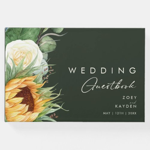 Bold Country Sunflower  Dark Green Wedding Guest Book
