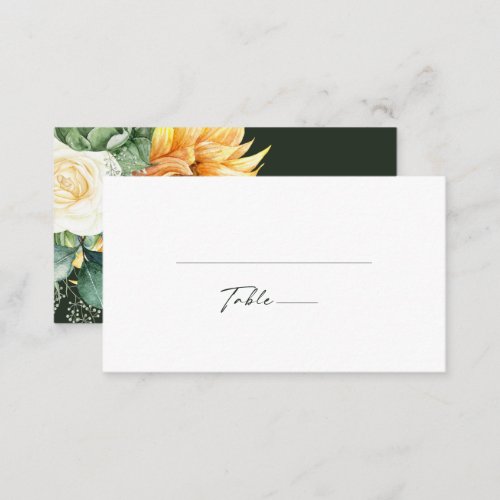 Bold Country Sunflower  Dark Green Wedding Place Card