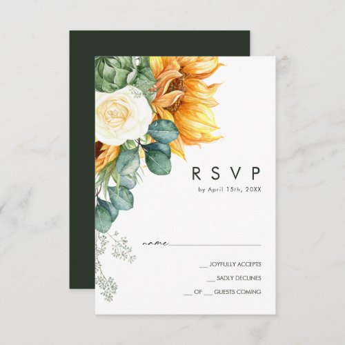 Bold Country Sunflower  Dark Green Wedding RSVP Card