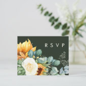 Bold Country Sunflower | Dark Green Wedding RSVP Postcard (Standing Front)