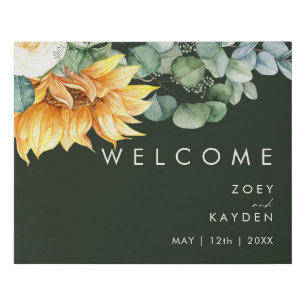 Bold Country Sunflower Dark Green Welcome Faux Canvas Print