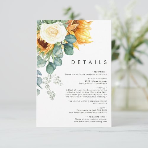 Bold Country Sunflower  Details Enclosure Card