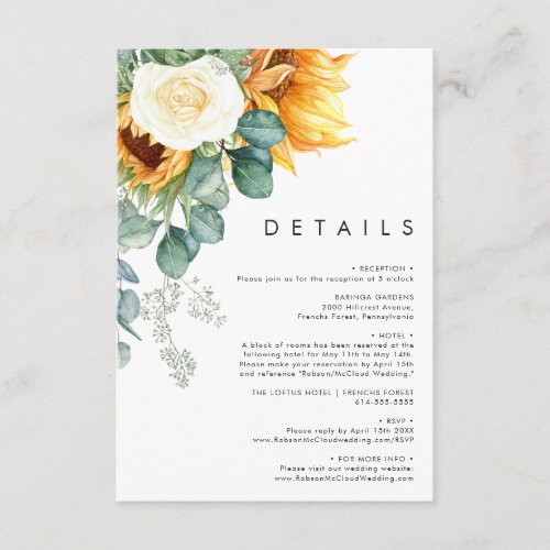 Bold Country Sunflower  Details Enclosure Card